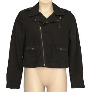 Polo Ralph Lauren Womens Jacket XL Black Twill Moto Full Zip Retro Classic Biker